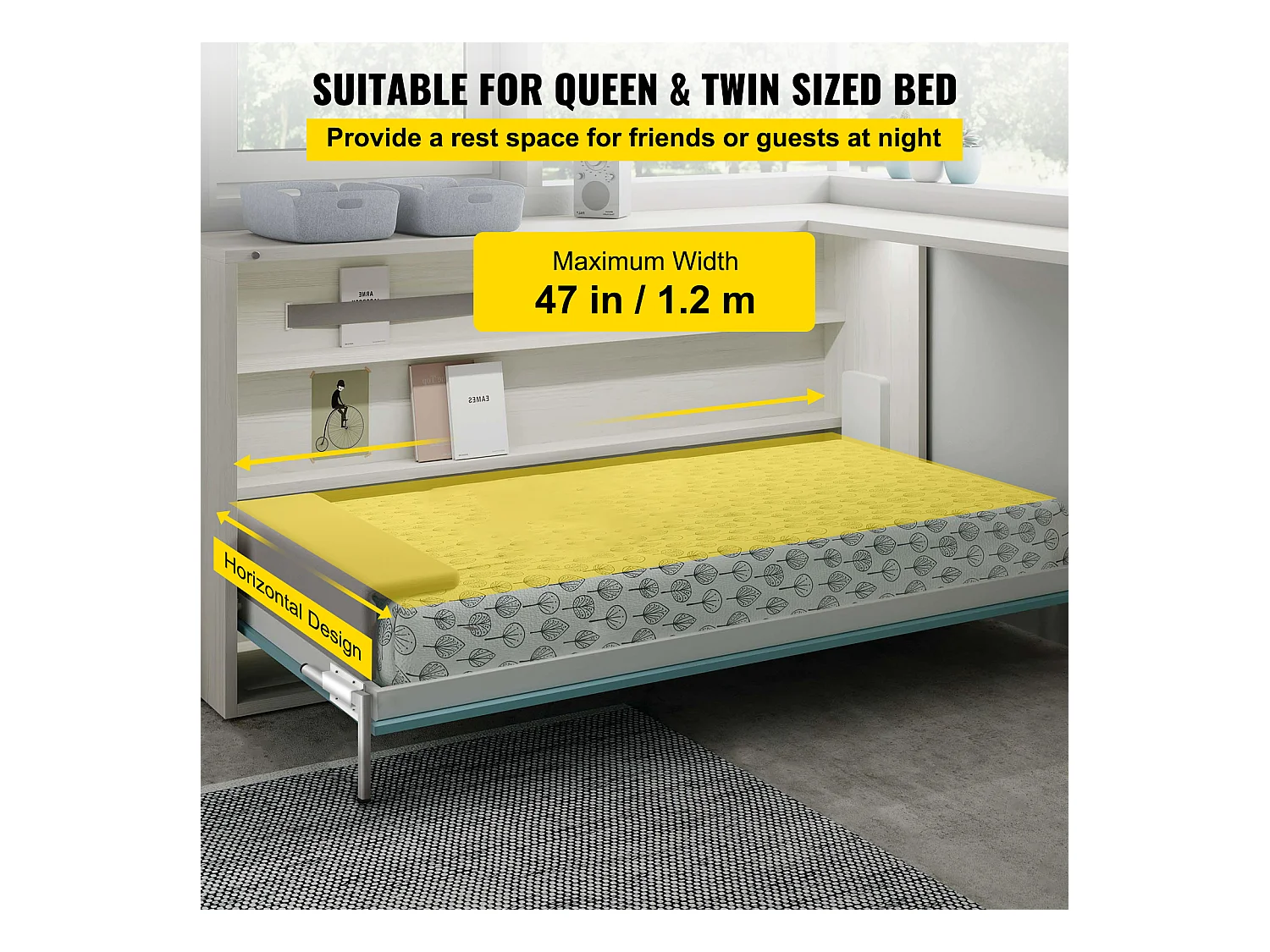 Kit de Quincaillerie de Support Robuste pour Lit Escamotable SucceBuy, Horizontal, pour Lit Double