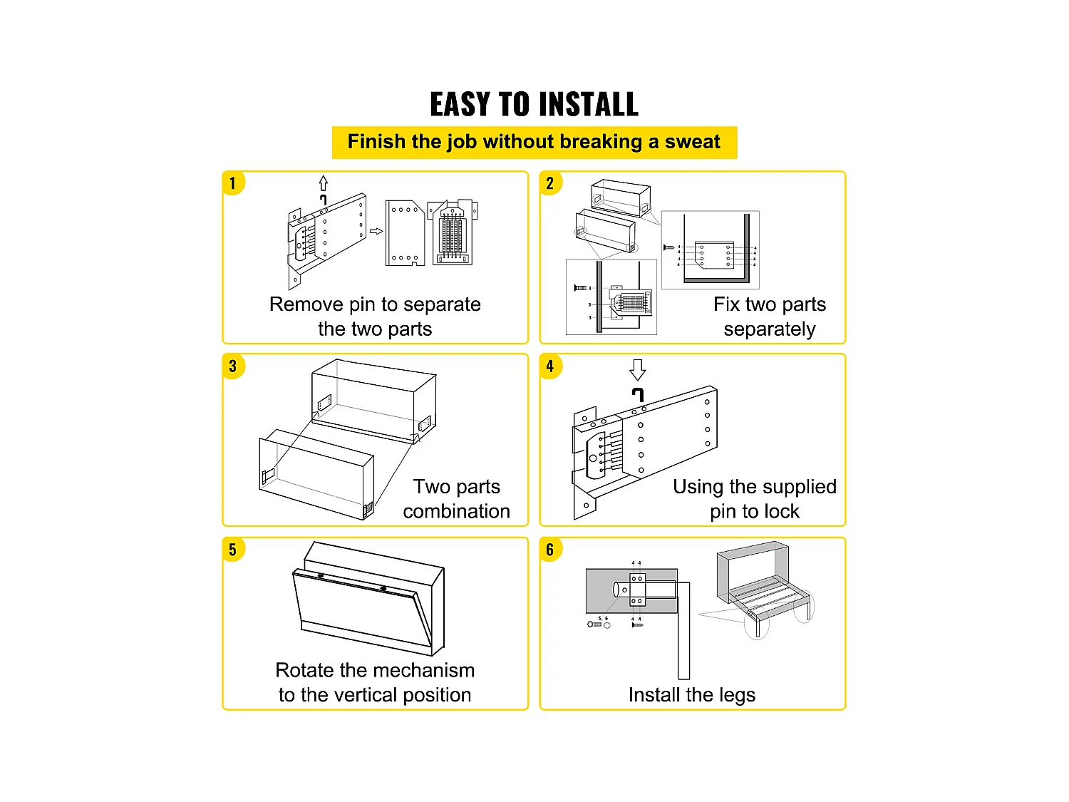 Kit de Quincaillerie de Support Robuste pour Lit Escamotable SucceBuy, Horizontal, pour Lit Double