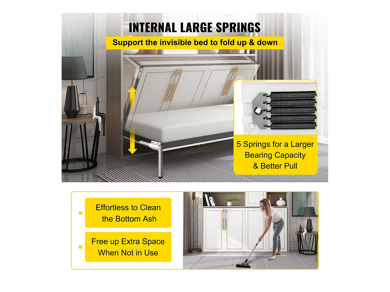 Kit de Quincaillerie de Support Robuste pour Lit Escamotable SucceBuy, Horizontal, pour Lit Double