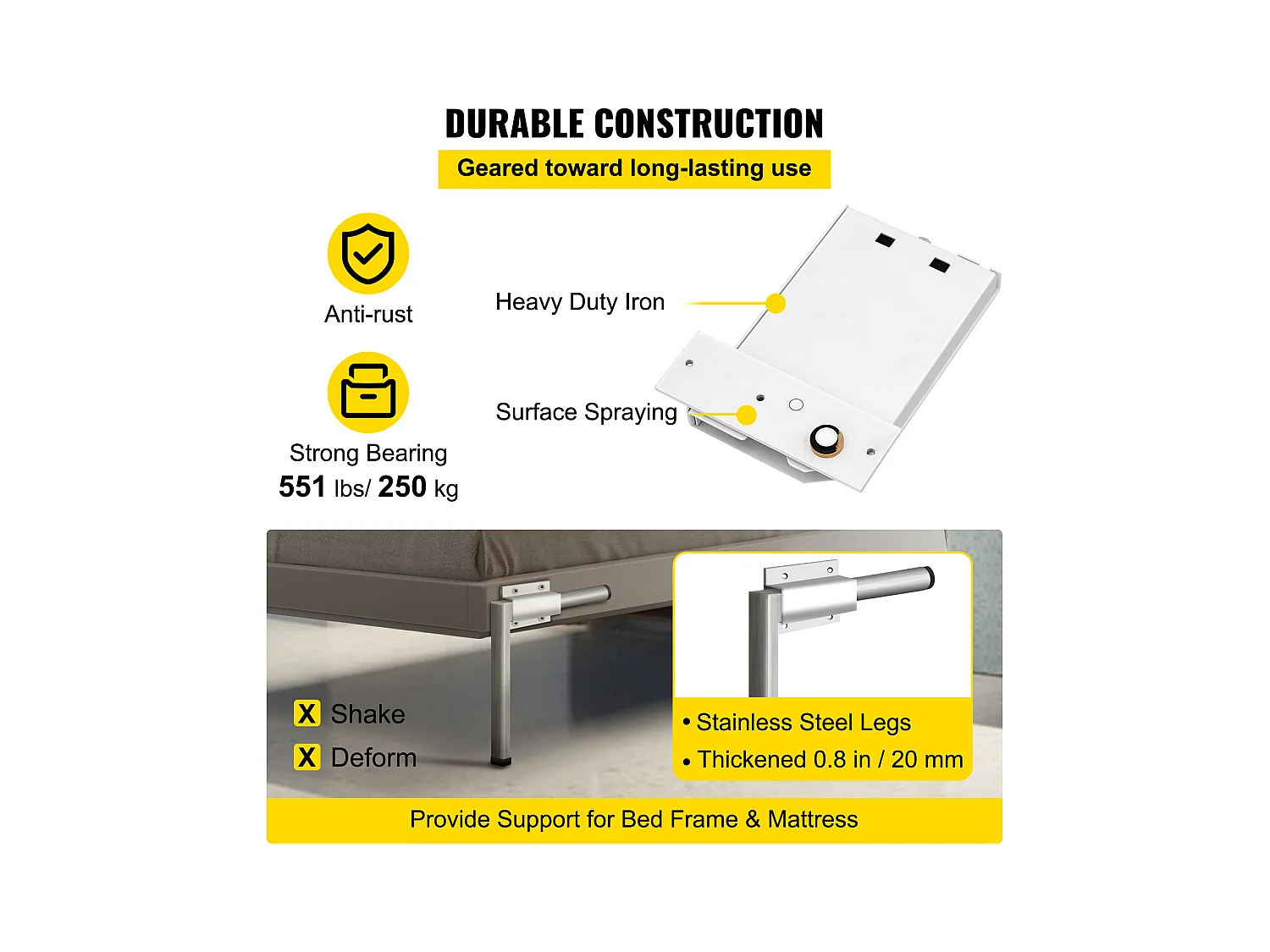 Kit de Quincaillerie de Support Robuste pour Lit Escamotable SucceBuy, Horizontal, pour Lit Double