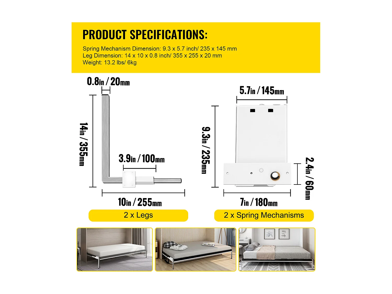 Kit de Quincaillerie de Support Robuste pour Lit Escamotable SucceBuy, Horizontal, pour Lit Double