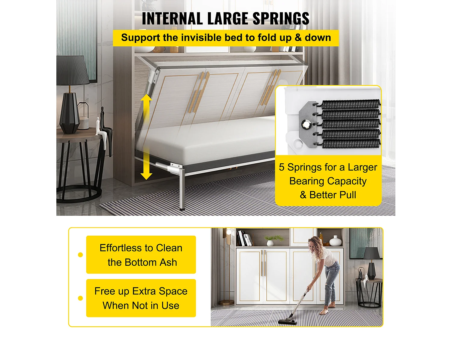Kit de Quincaillerie de Support Robuste pour Lit Escamotable SucceBuy, Horizontal, pour Lit Double