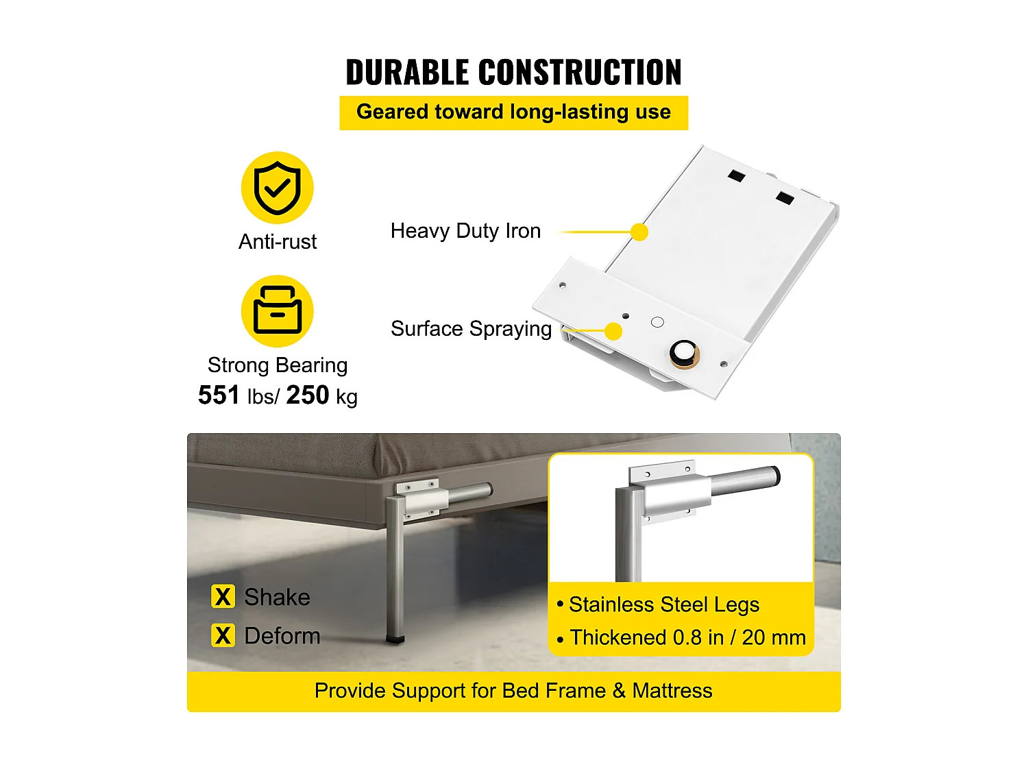 Kit de Quincaillerie de Support Robuste pour Lit Escamotable SucceBuy, Horizontal, pour Lit Double