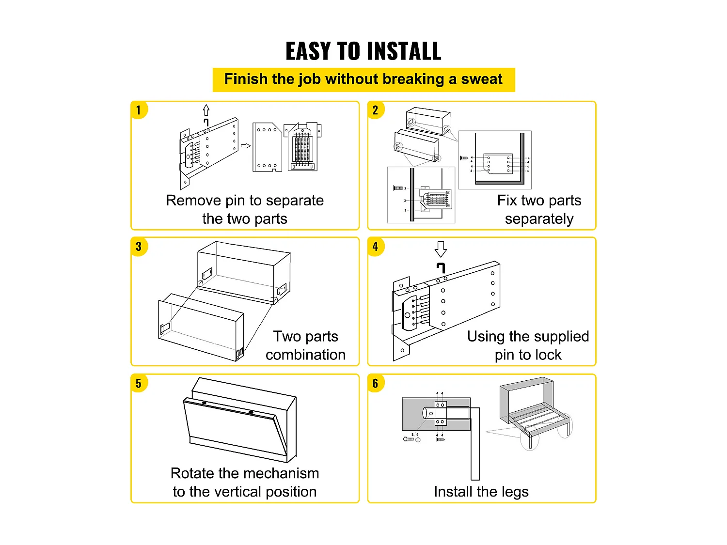 Kit de Quincaillerie de Support Robuste pour Lit Escamotable SucceBuy, Horizontal, pour Lit Double