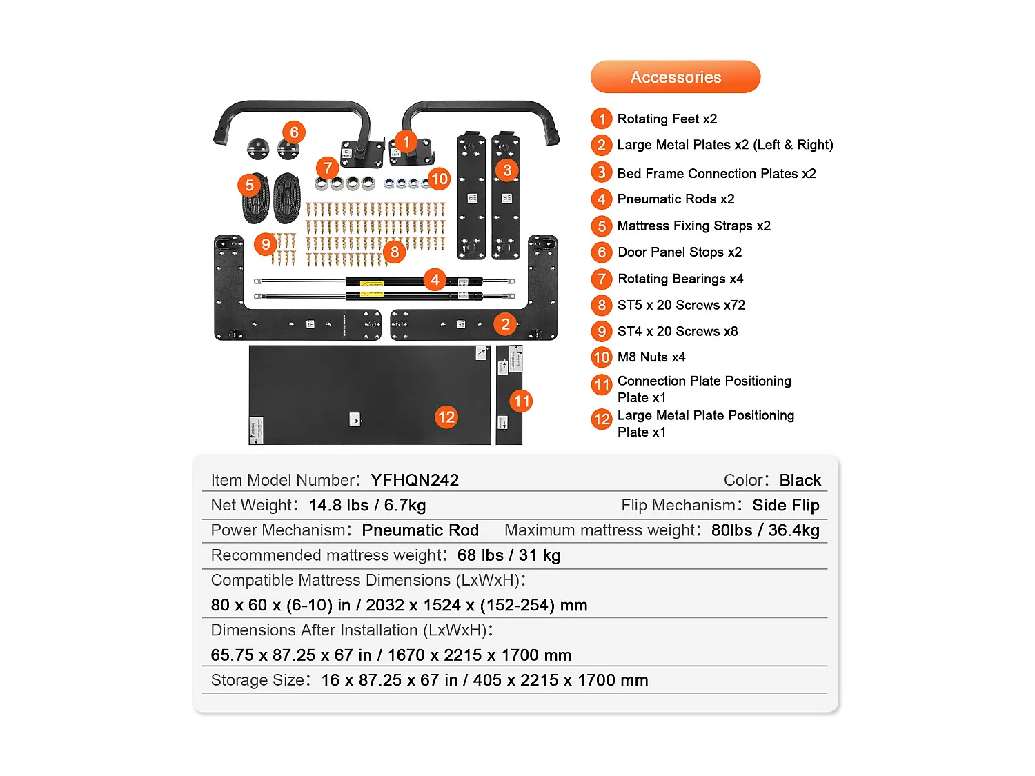 Kit de Lit Escamotable Queen SucceBuy, Matériel de Lit Mural de Luxe, pour Lit Mural à Armoire Pliante pour Chambre d'Amis