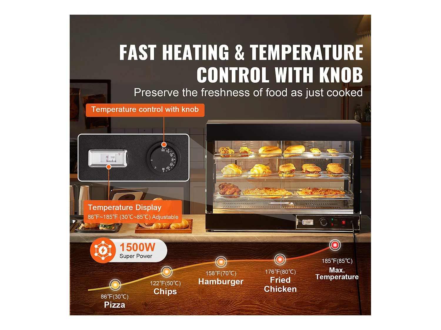 Chauffante SucceBuy Armoire à Pizza Commerciale à 3 Niveaux pour Réchauffeur de Nourriture avec Lumière