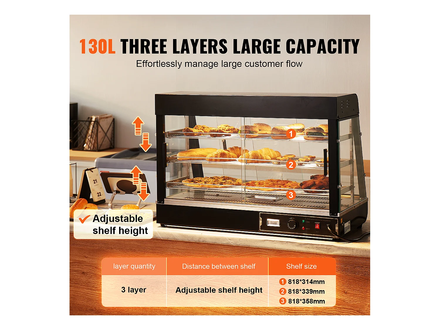 Chauffante SucceBuy Armoire à Pizza Commerciale à 3 Niveaux pour Réchauffeur de Nourriture avec Lumière