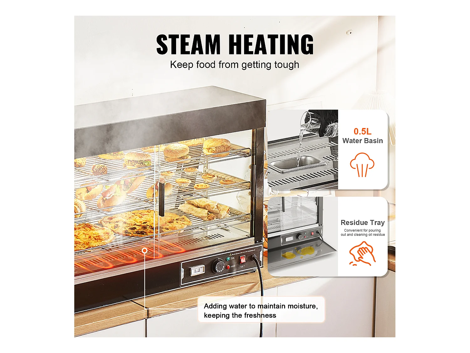 Chauffante SucceBuy Armoire à Pizza Commerciale à 3 Niveaux pour Réchauffeur de Nourriture avec Lumière