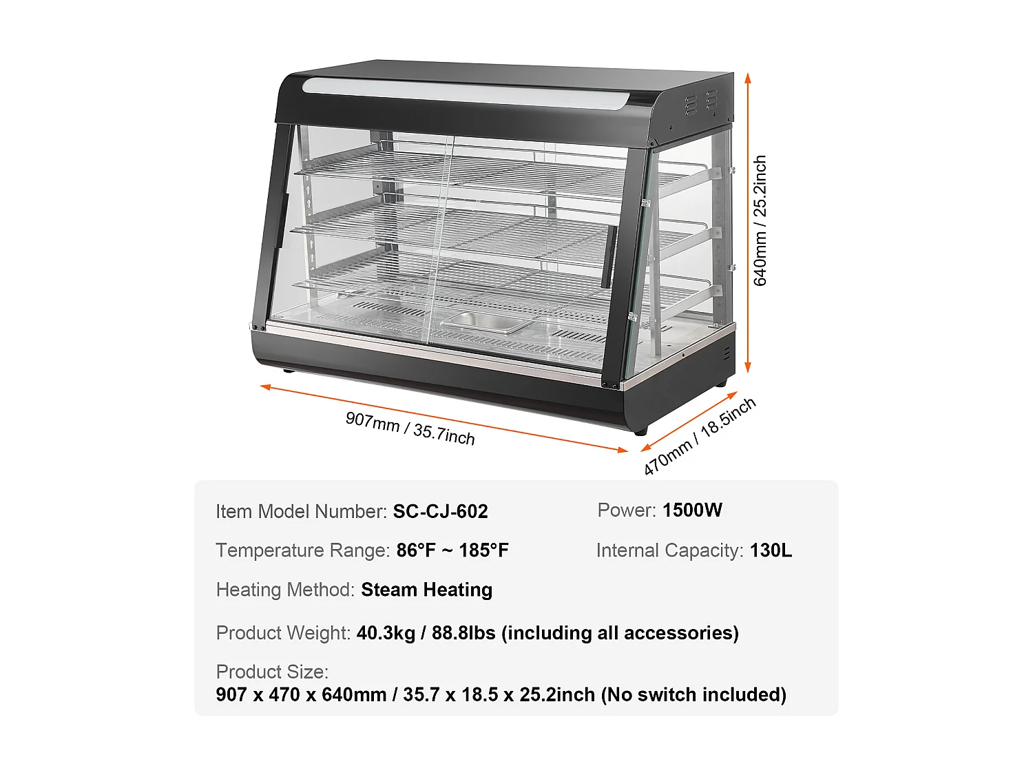 Chauffante SucceBuy Armoire à Pizza Commerciale à 3 Niveaux pour Réchauffeur de Nourriture avec Lumière