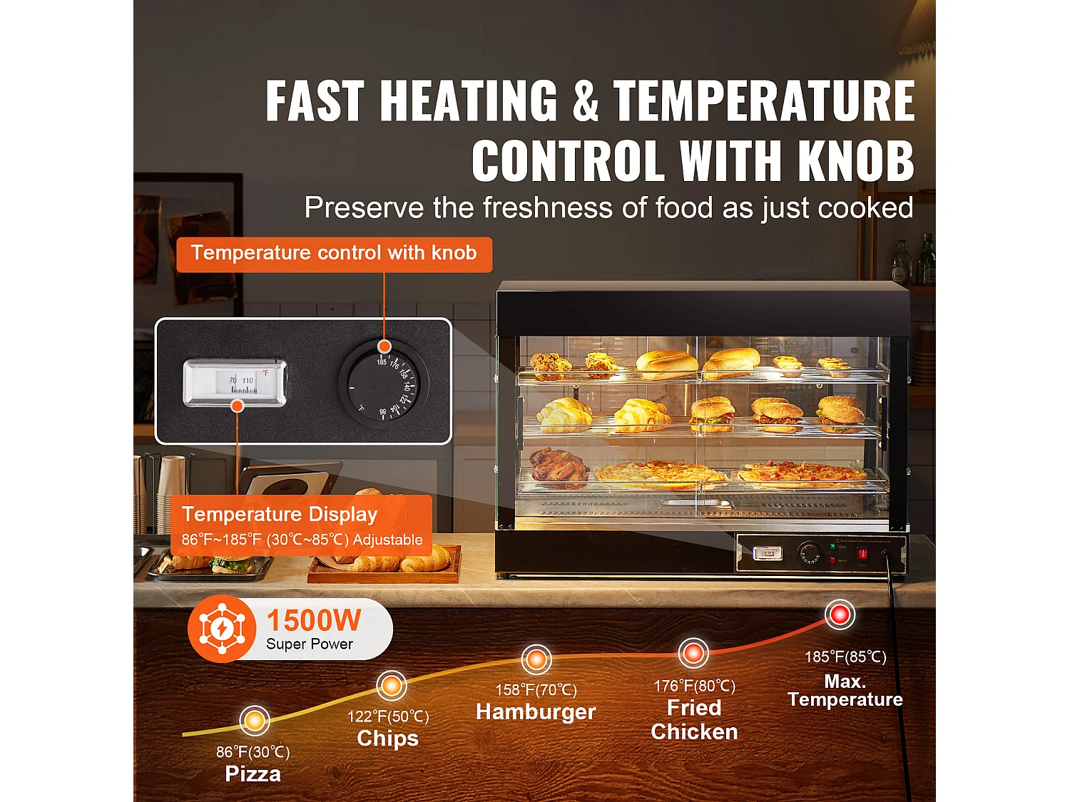 Chauffante SucceBuy Armoire à Pizza Commerciale à 3 Niveaux pour Réchauffeur de Nourriture avec Lumière