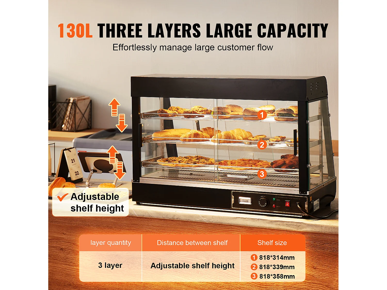 Chauffante SucceBuy Armoire à Pizza Commerciale à 3 Niveaux pour Réchauffeur de Nourriture avec Lumière