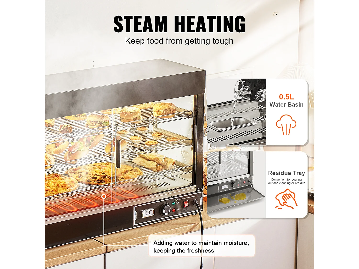 Chauffante SucceBuy Armoire à Pizza Commerciale à 3 Niveaux pour Réchauffeur de Nourriture avec Lumière