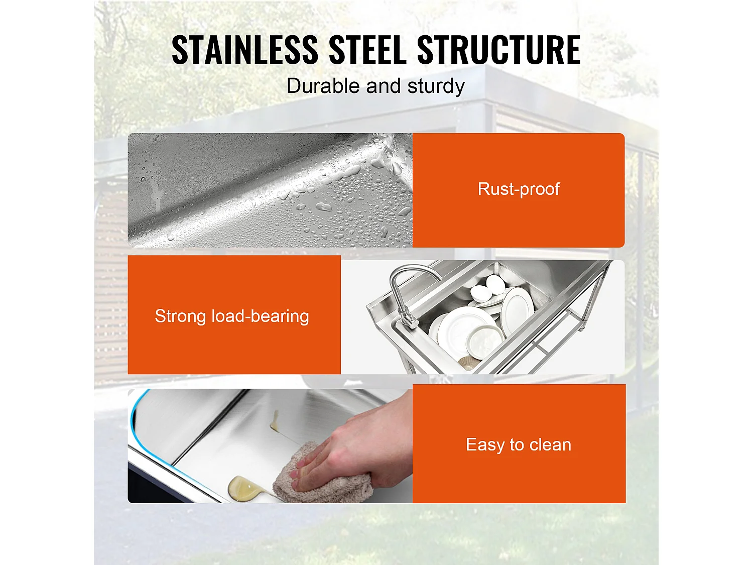 Einzelbecken-Spülbecken aus Edelstahl mit Werkbank SucceBuy, 119,8 x 50 x 95 Cm