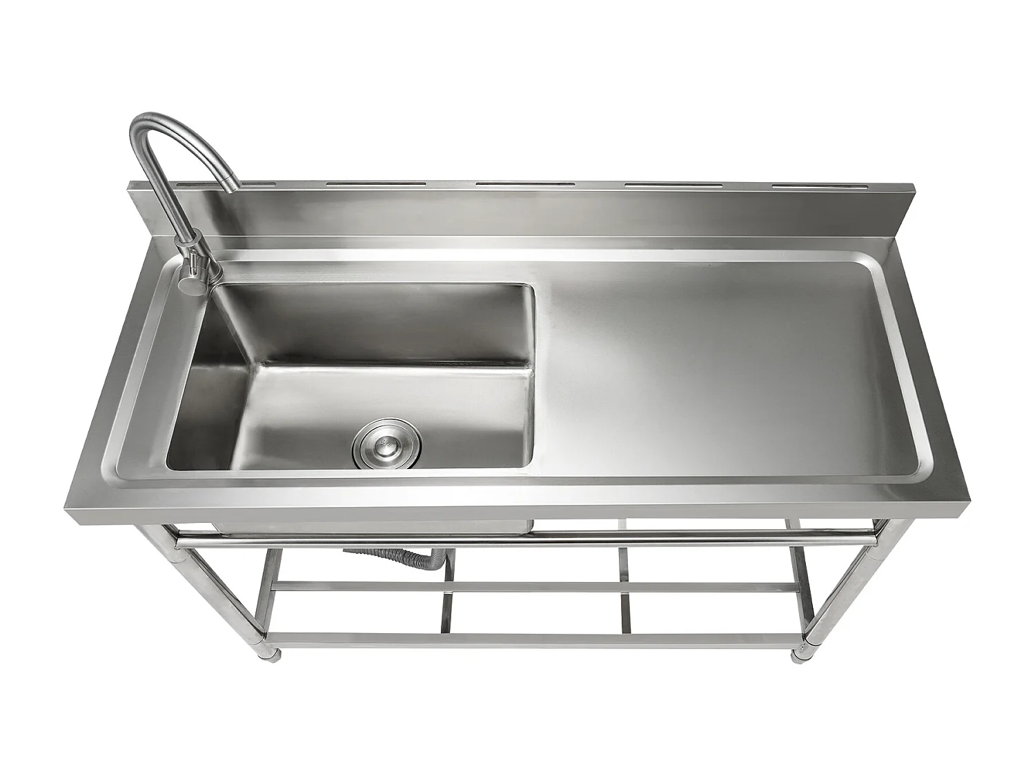 Einzelbecken-Spülbecken aus Edelstahl mit Werkbank SucceBuy, 119,8 x 50 x 95 Cm