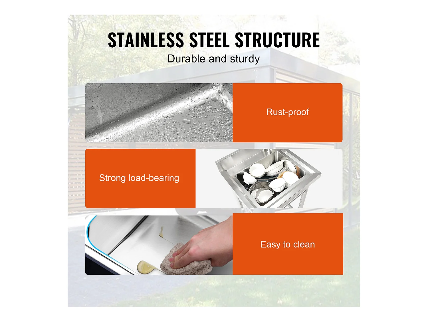 Évier de Préparation en Acier Inoxydable SucceBuy, Utilitaire Commercial à Cuve Simple 55 x 50 x 95 Cm