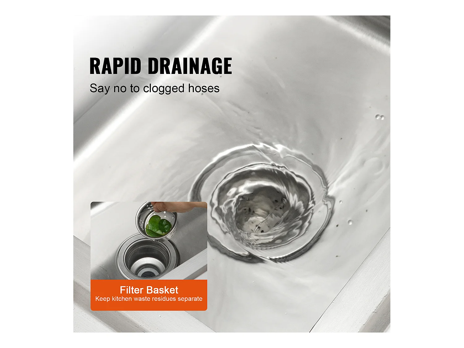 Évier de Préparation en Acier Inoxydable SucceBuy, Utilitaire Commercial à Cuve Simple 55 x 50 x 95 Cm