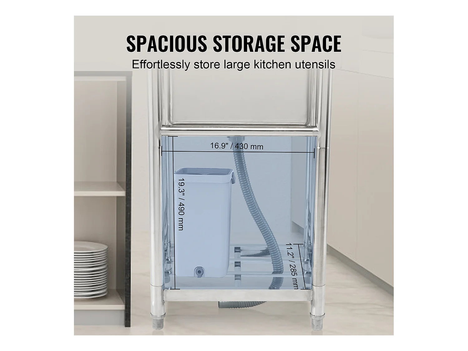 Évier de Préparation en Acier Inoxydable SucceBuy, Utilitaire Commercial à Cuve Simple 55 x 50 x 95 Cm