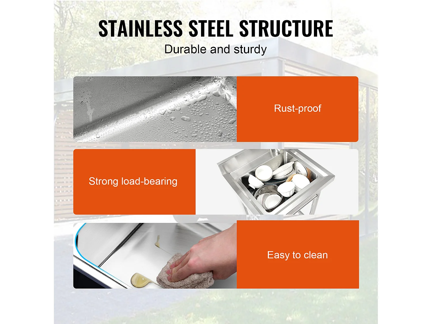 SucceBuy Zlew do przygotowywania potraw ze stali nierdzewnej, jednokomorowy, komercyjny, 55 x 50 x 95 cm