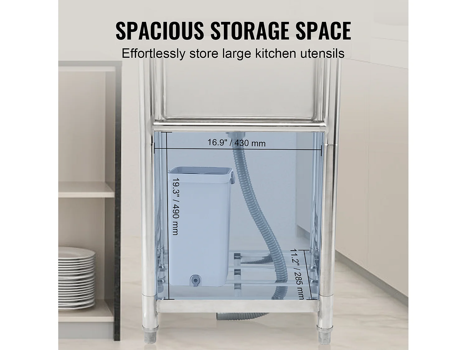 SucceBuy Zlew do przygotowywania potraw ze stali nierdzewnej, jednokomorowy, komercyjny, 55 x 50 x 95 cm