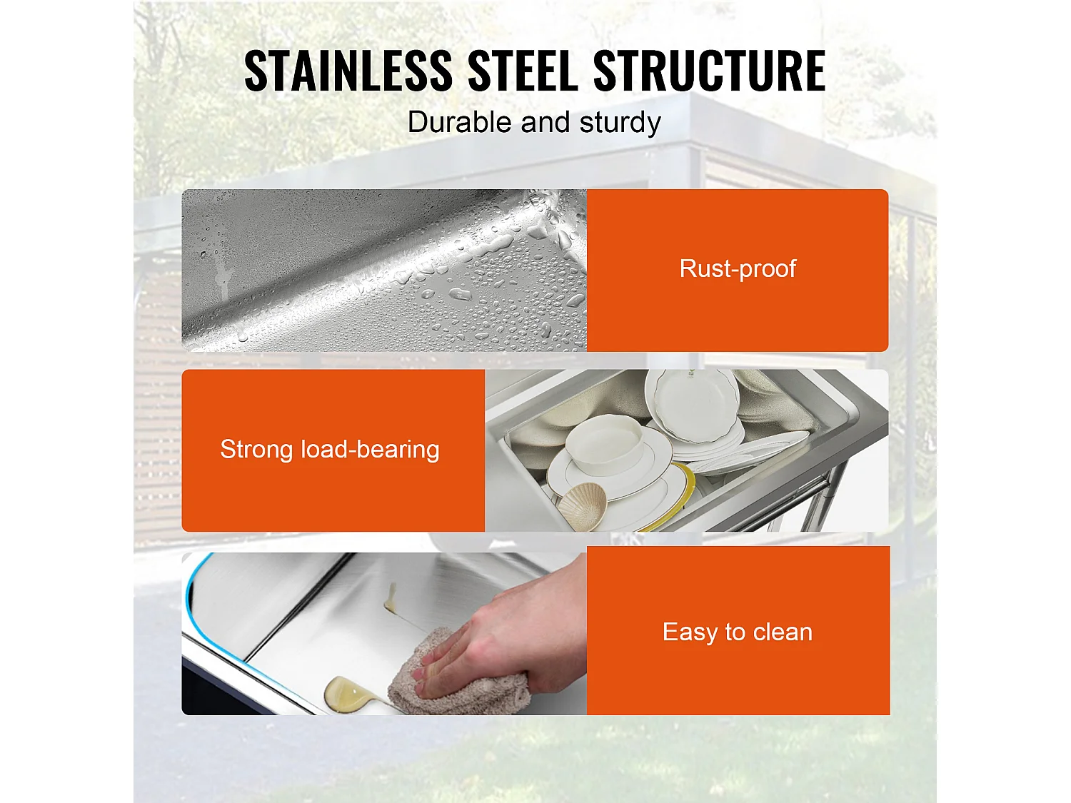 Lava-loiça Comercial para Cozinha e Preparação de Cuba Única SucceBuy com Bancada de Trabalho 100 x 48,5 x 95 Cm