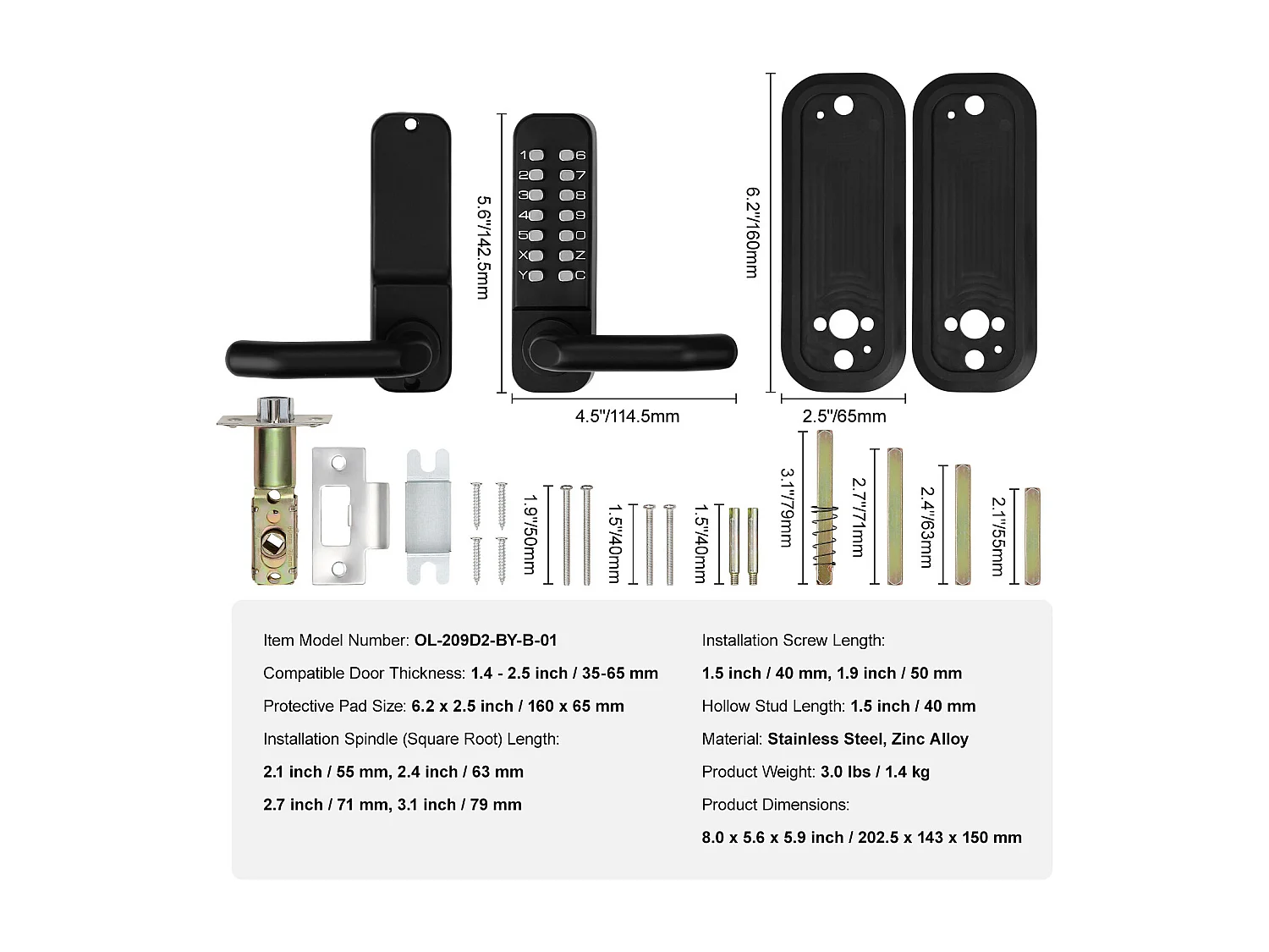 Porte D'entree SucceBuy Serrure de Porte D'entrée Mécanique sans Clé, Clavier à 14 Chiffres avec Poignée, Conception Intégrée