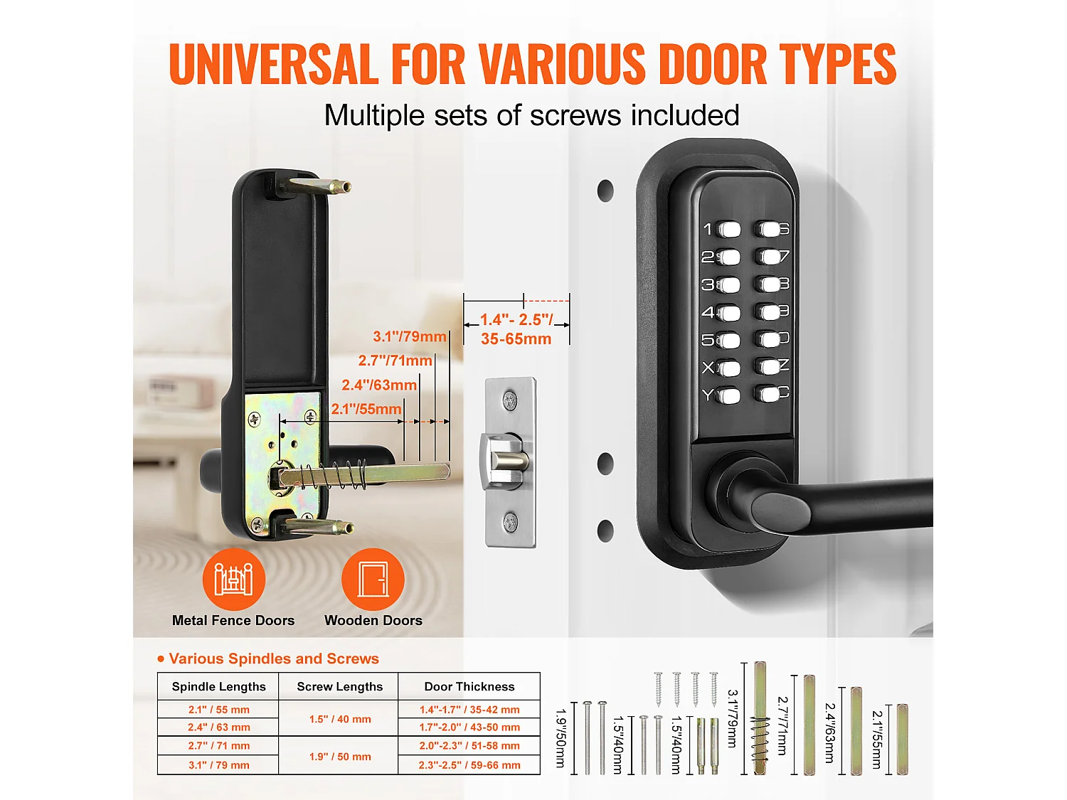 Porte D'entree SucceBuy Serrure de Porte D'entrée Mécanique sans Clé, Clavier à 14 Chiffres avec Poignée, Conception Intégrée
