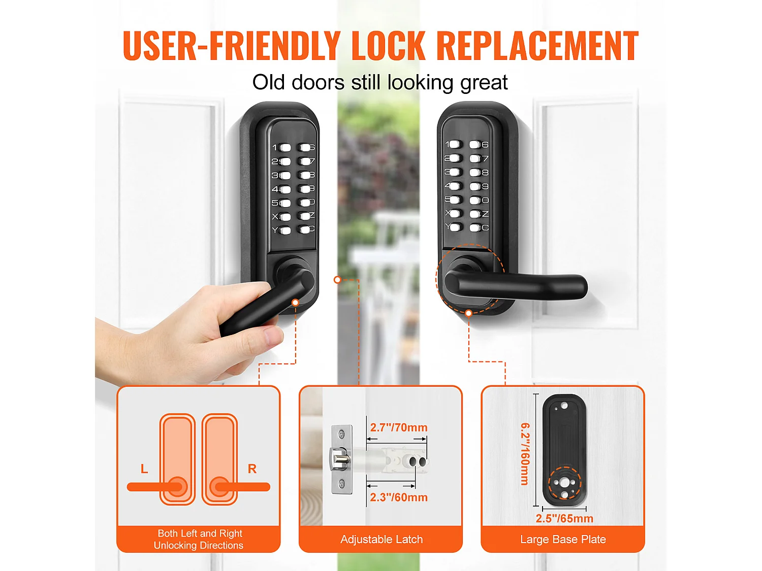 Porte D'entree SucceBuy Serrure de Porte D'entrée Mécanique sans Clé, Clavier à 14 Chiffres avec Poignée, Conception Intégrée