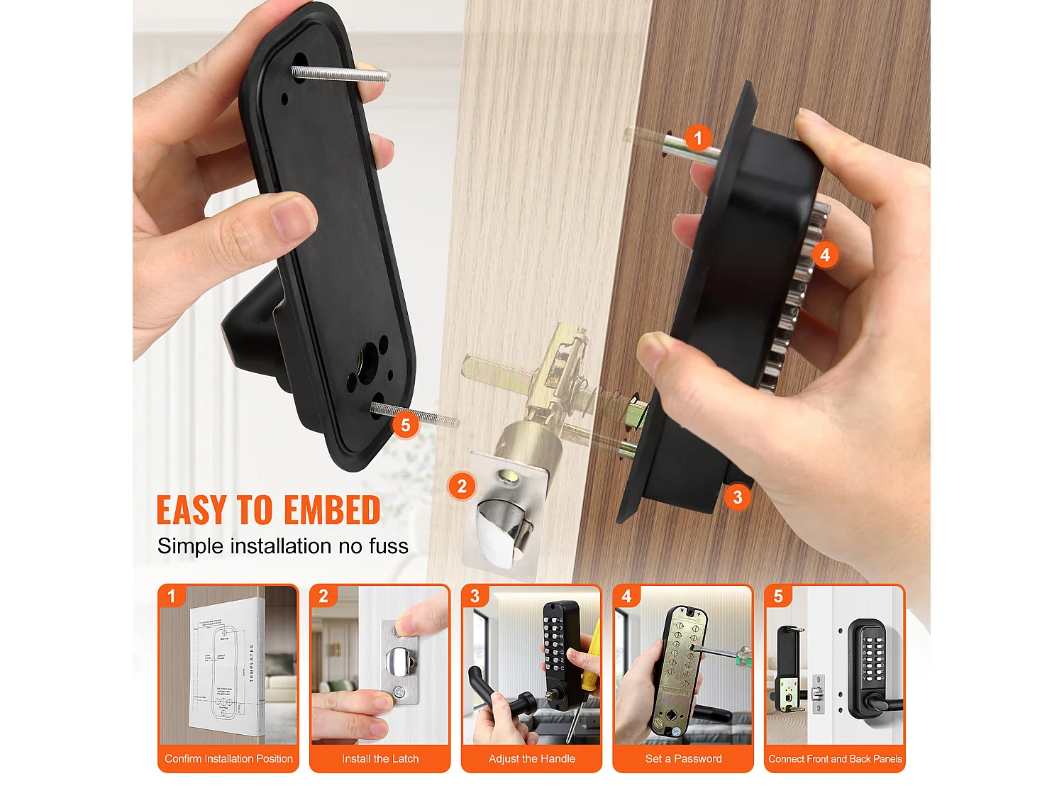 Porte D'entree SucceBuy Serrure de Porte D'entrée Mécanique sans Clé, Clavier à 14 Chiffres avec Poignée, Conception Intégrée