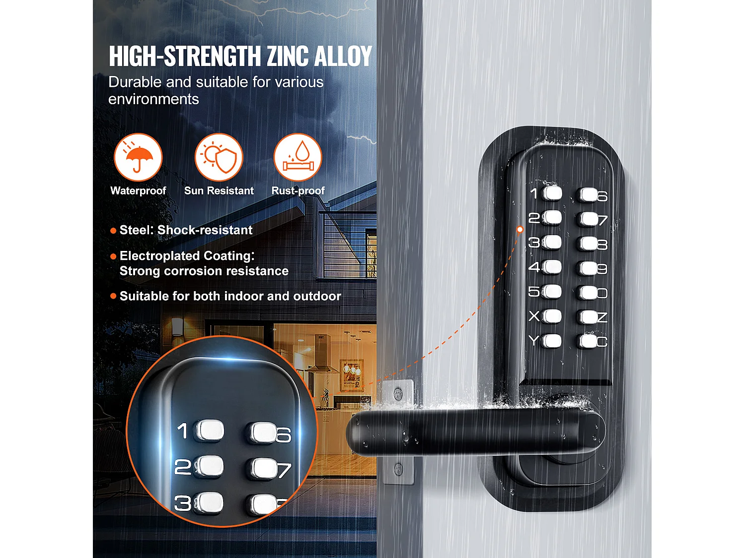 Porta di Entrata SucceBuy Serratura di Porta di Entrata Meccanica senza Chiave, Tastiera Da 14 Cifre con Maniglia, Design Integrato