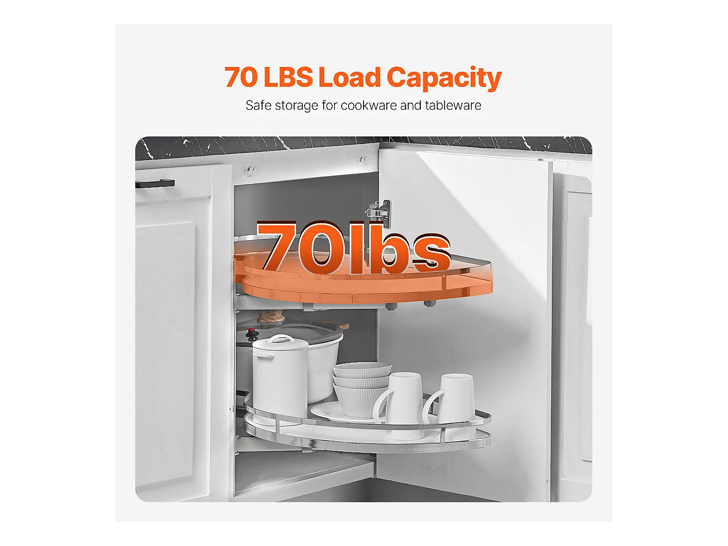 Organisateur D'armoire D'angle Aveugle à Gauche SucceBuy, Étagère Pivotante pour Placard d’Angle, 2 Niveaux, Fermeture Douce, Cuisine
