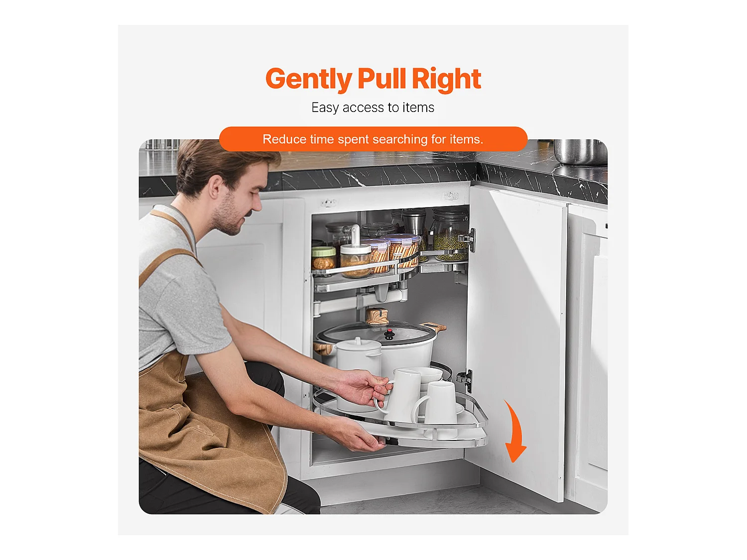 Organisateur D'armoire D'angle Aveugle à Gauche SucceBuy, Étagère Pivotante pour Placard d’Angle, 2 Niveaux, Fermeture Douce, Cuisine