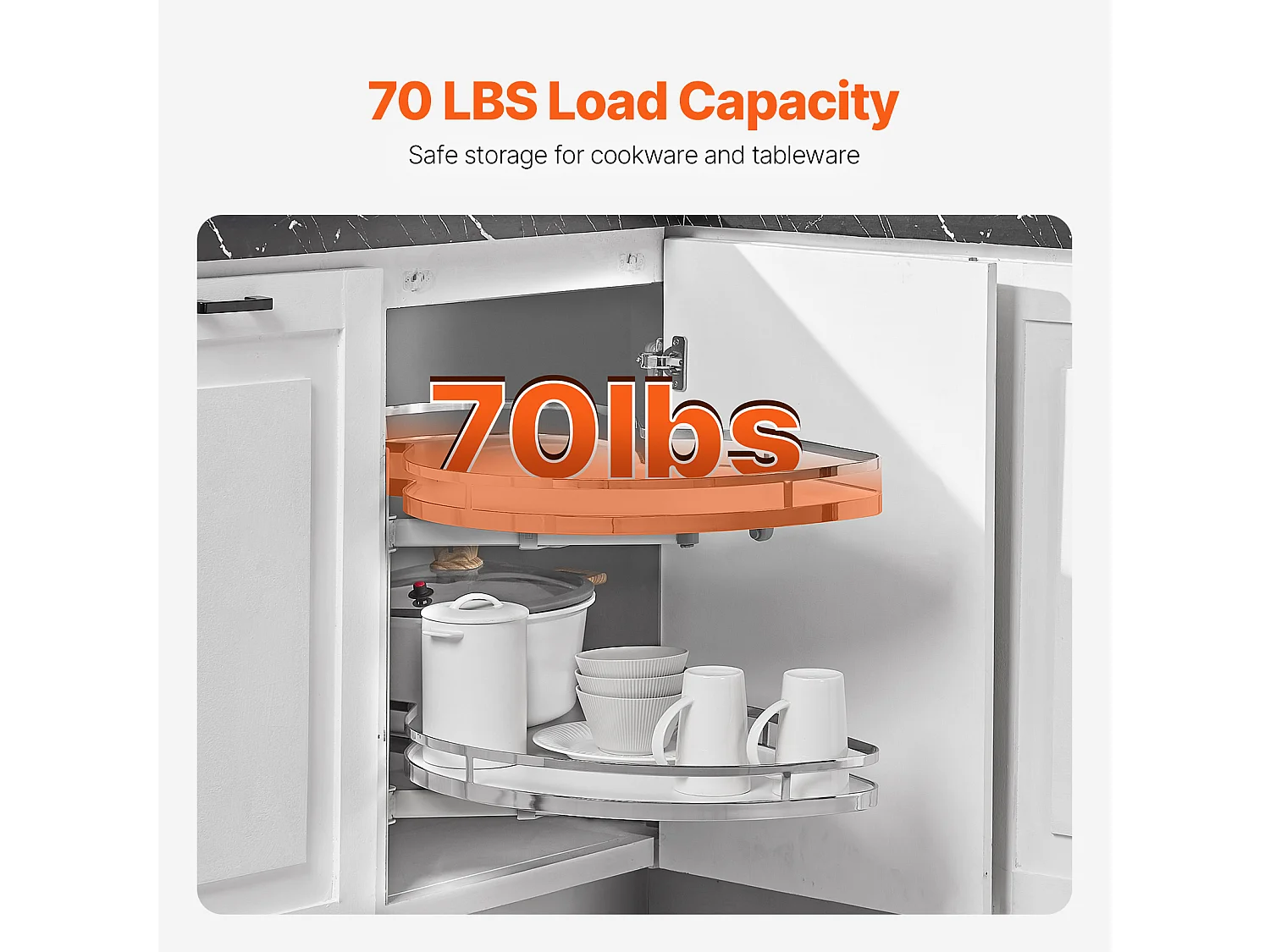 Organisateur D'armoire D'angle Aveugle à Gauche SucceBuy, Étagère Pivotante pour Placard d’Angle, 2 Niveaux, Fermeture Douce, Cuisine