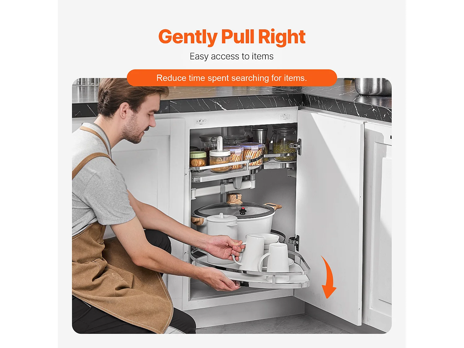 Organisateur D'armoire D'angle Aveugle à Gauche SucceBuy, Étagère Pivotante pour Placard d’Angle, 2 Niveaux, Fermeture Douce, Cuisine