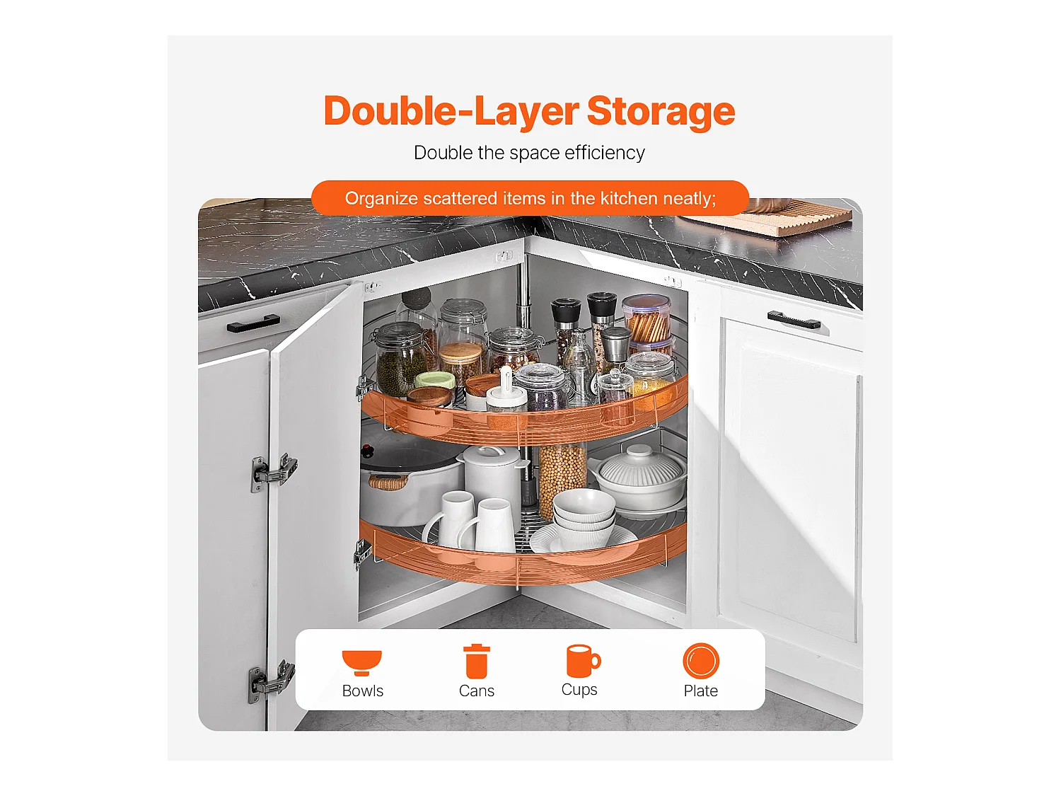 Organisateur D'armoire SucceBuy Organisateur D'angle Chromé à 2 Niveaux en Forme de Rein de 78.7Cm de pour Armoire