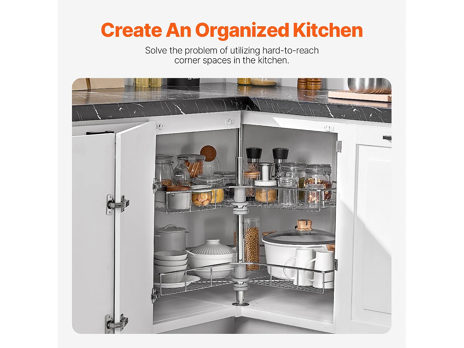 Organisateur D'armoire SucceBuy Organisateur D'angle Chromé à 2 Niveaux en Forme de Rein de 78.7Cm de pour Armoire