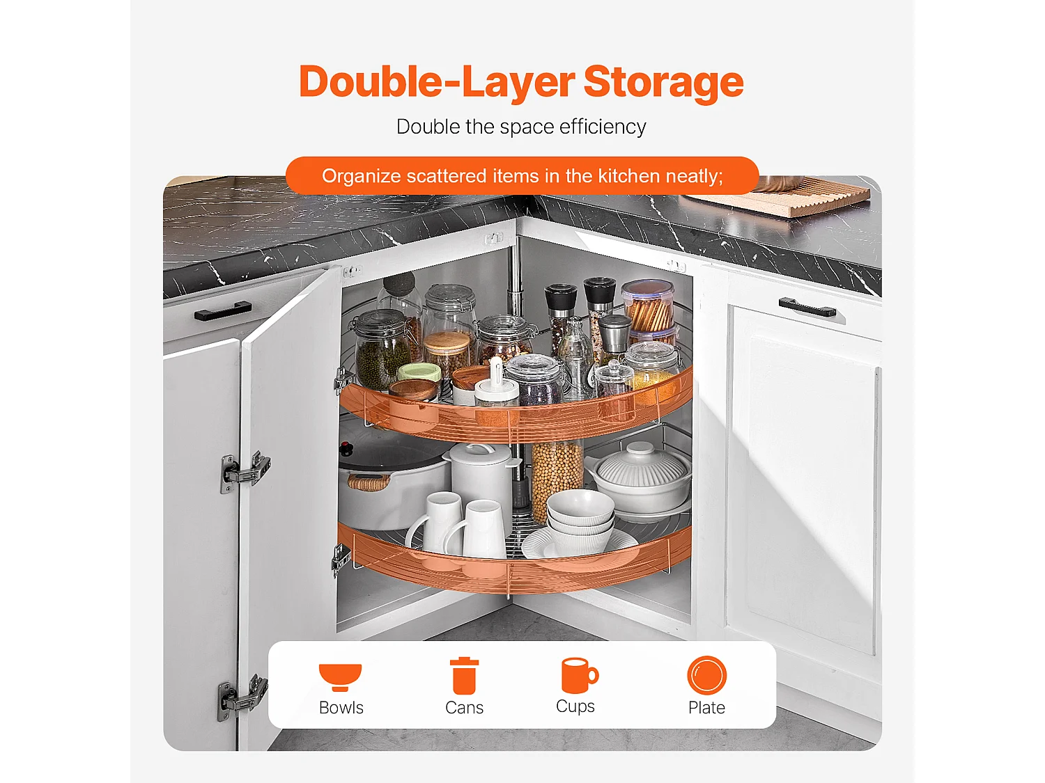 Organisateur D'armoire SucceBuy Organisateur D'angle Chromé à 2 Niveaux en Forme de Rein de 78.7Cm de pour Armoire