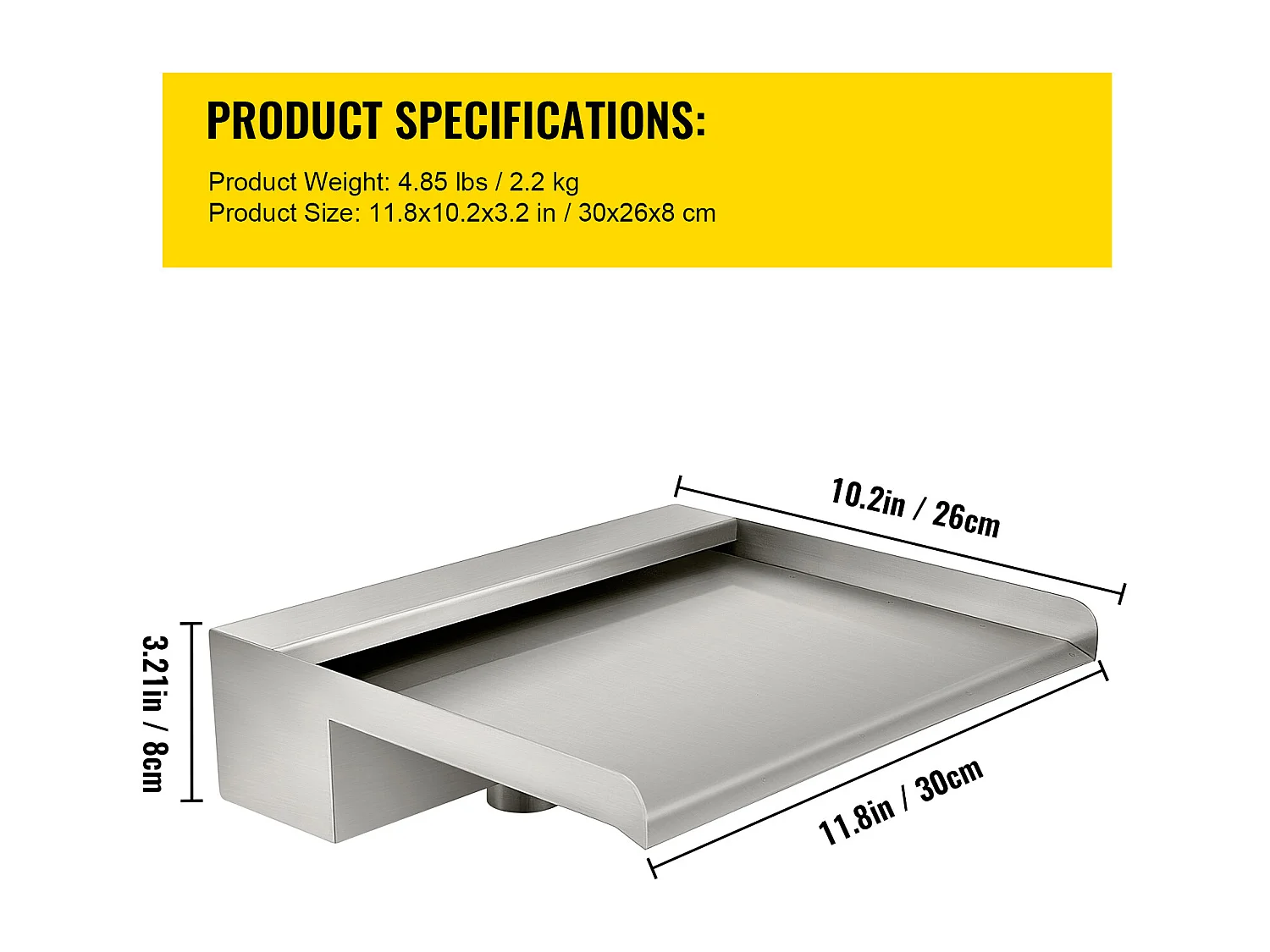Cascada SucceBuy Lámina de Cascada 30CM en Acero Inoxidable para Derramar de Cascada Fuente en Cascada