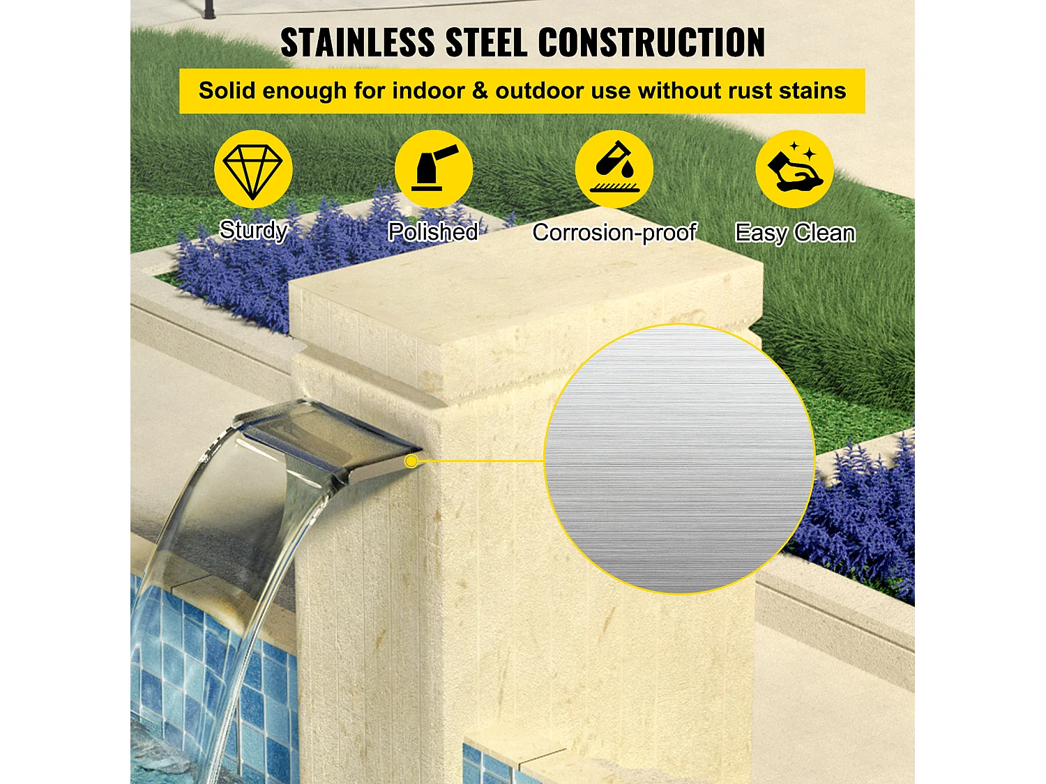 Cascada SucceBuy Lámina de Cascada 30CM en Acero Inoxidable para Derramar de Cascada Fuente en Cascada