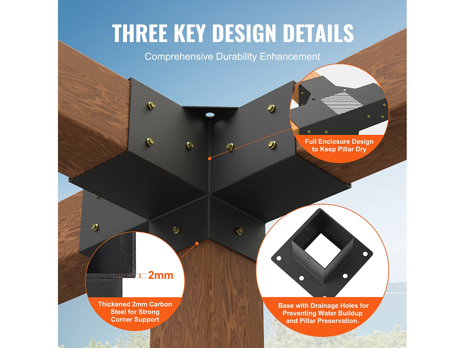 Pergola-Halterungssatz SucceBuy, 10 cm x 10 cm, Innen 9 cm x 9 cm, 4-Teilig, 4-Wege, für Heimwerker-Tischlerei