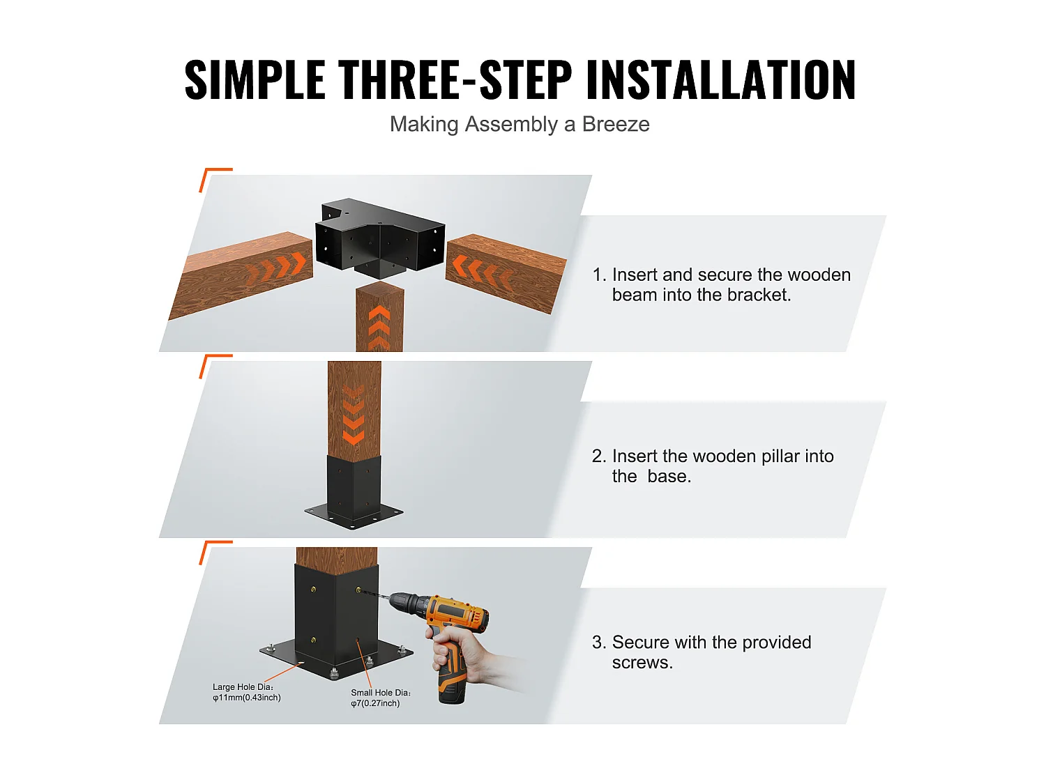 Pergola-Halterungssatz SucceBuy, 10 cm x 10 cm, Innen 9 cm x 9 cm, 4-Teilig, 4-Wege, für Heimwerker-Tischlerei