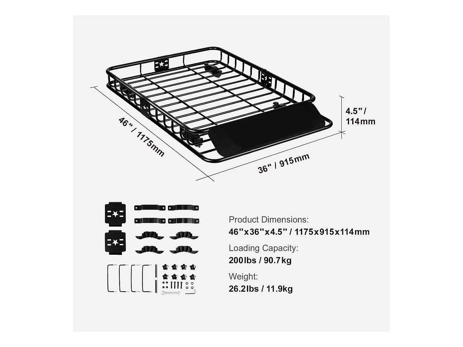 Panier de Chargement SucceBuy Panier de Toit, Capacité de 200 Lb, 116.8Cmx91.4Cmx11.4Cm pour VUS, Camion, Voitures