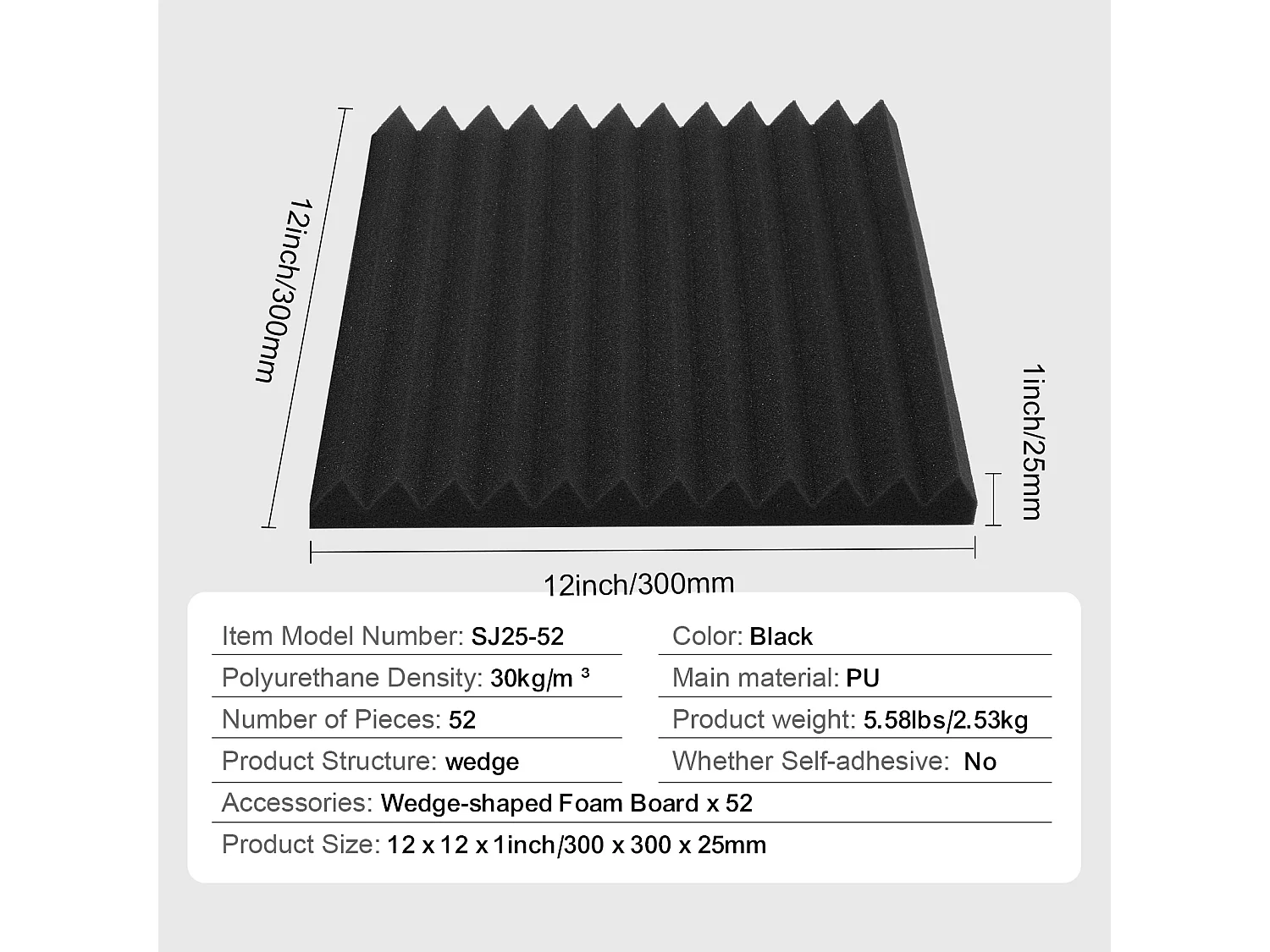 Lot de 52 Panneaux en Mousse Acoustique SucceBuy 30.48 x 30.48 x 2.54 cm pour Murs et Plafonds de Studios