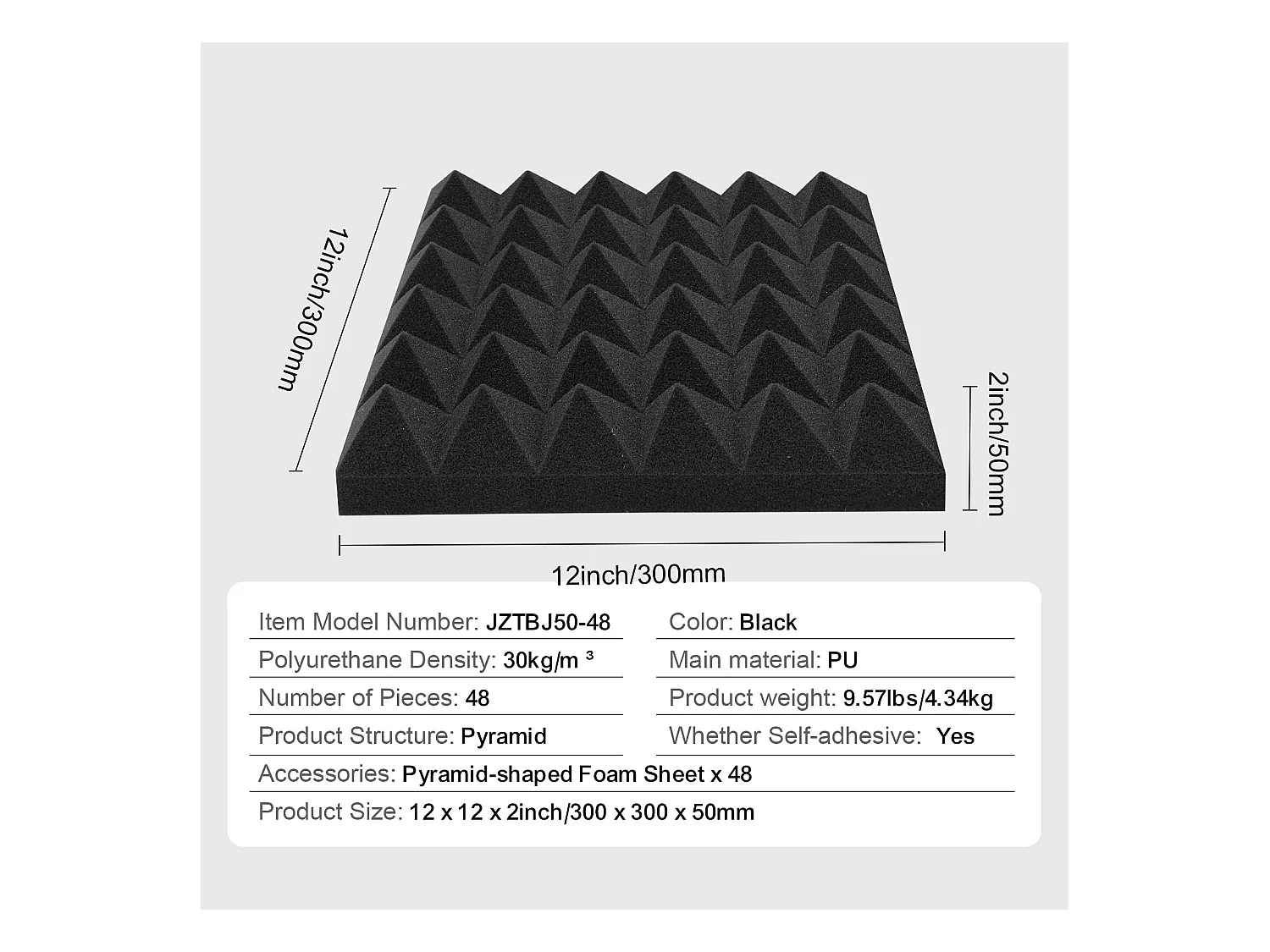 Panneaux en Mousse Acoustique SucceBuy, Lot de 48, 30.5 x 30.5 x 5.1 cm, Adhésif pour Mur et Plafond