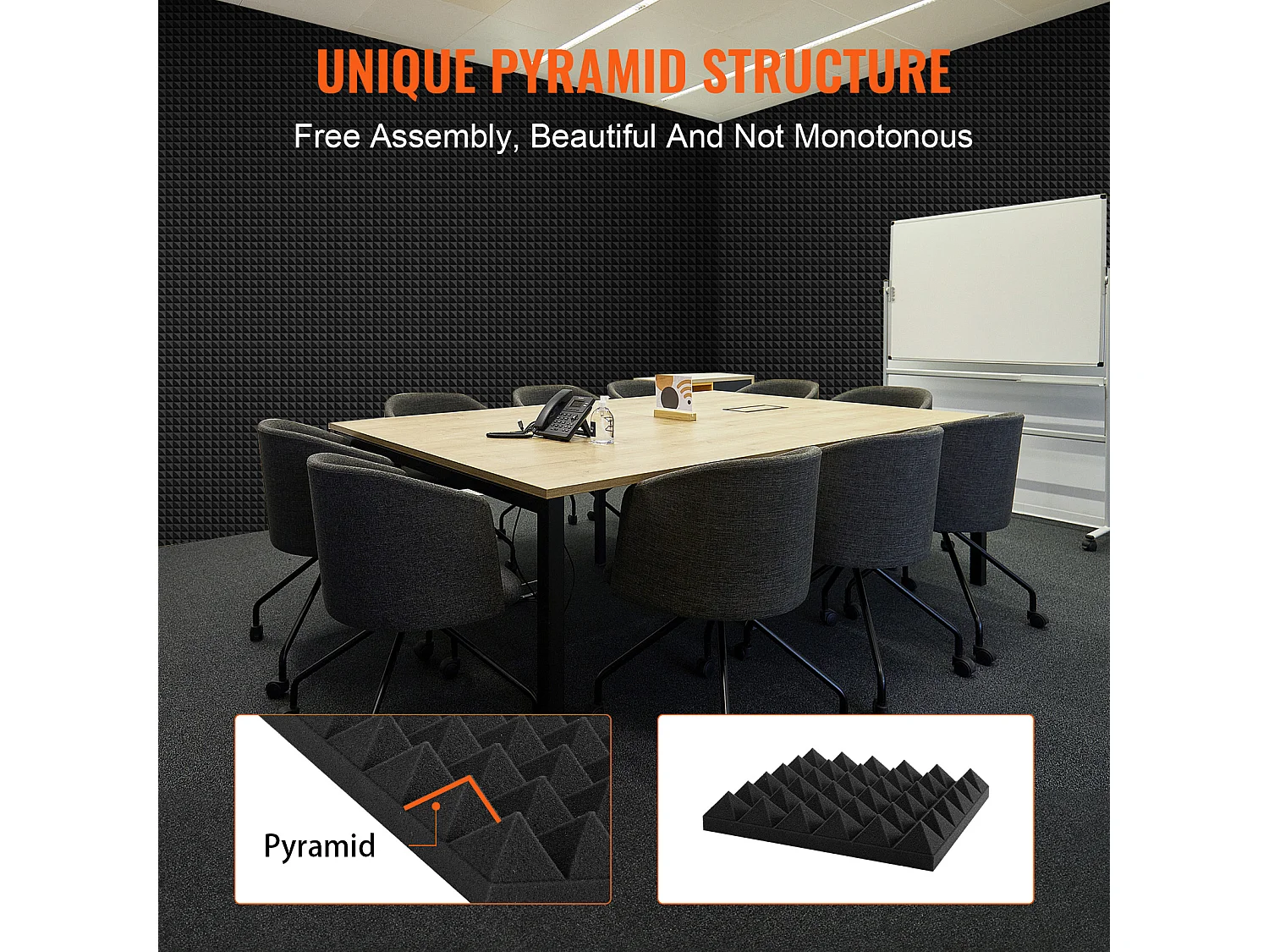 Panneaux en Mousse Acoustique SucceBuy, Lot de 48, 30.5 x 30.5 x 5.1 cm, Adhésif pour Mur et Plafond