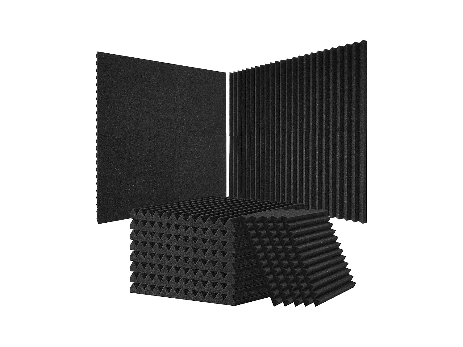 Lot de 80 Panneaux en Mousse Acoustique SucceBuy, 30.48 x 30.48 x 2.54 cm, pour Murs Plafonds de Studio, Maison, Bureau, Noir