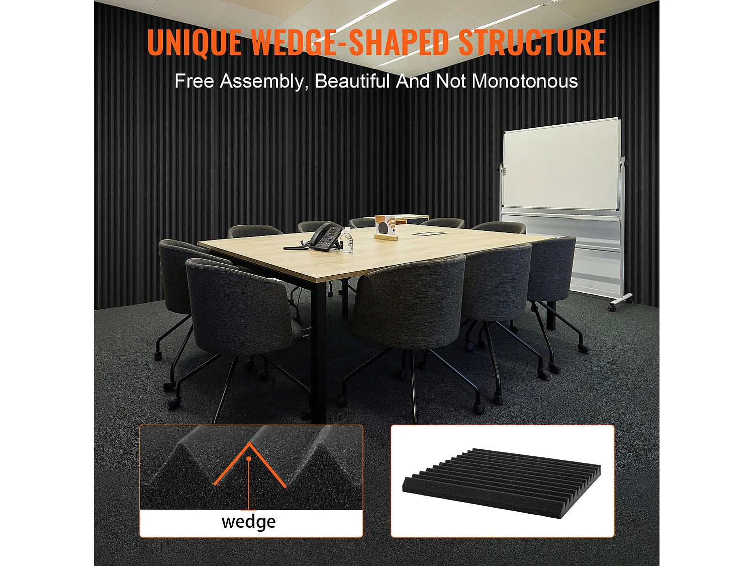 Lot de 80 Panneaux en Mousse Acoustique SucceBuy, 30.48 x 30.48 x 2.54 cm, pour Murs Plafonds de Studio, Maison, Bureau, Noir