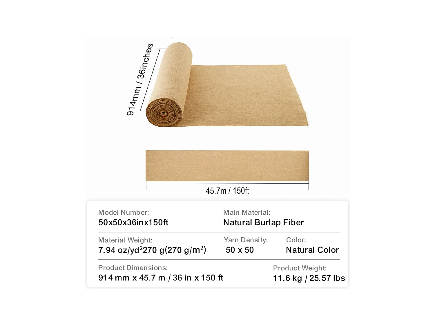 Toile SucceBuy Rouleau de Tissu en Toile de Jute 91.44CM x 4572CM, Idéal pour L'artisanat et Les Plantes