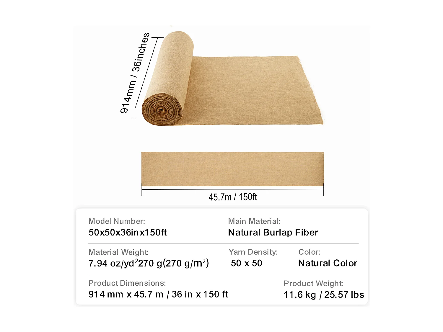 Toile SucceBuy Rouleau de Tissu en Toile de Jute 91.44CM x 4572CM, Idéal pour L'artisanat et Les Plantes