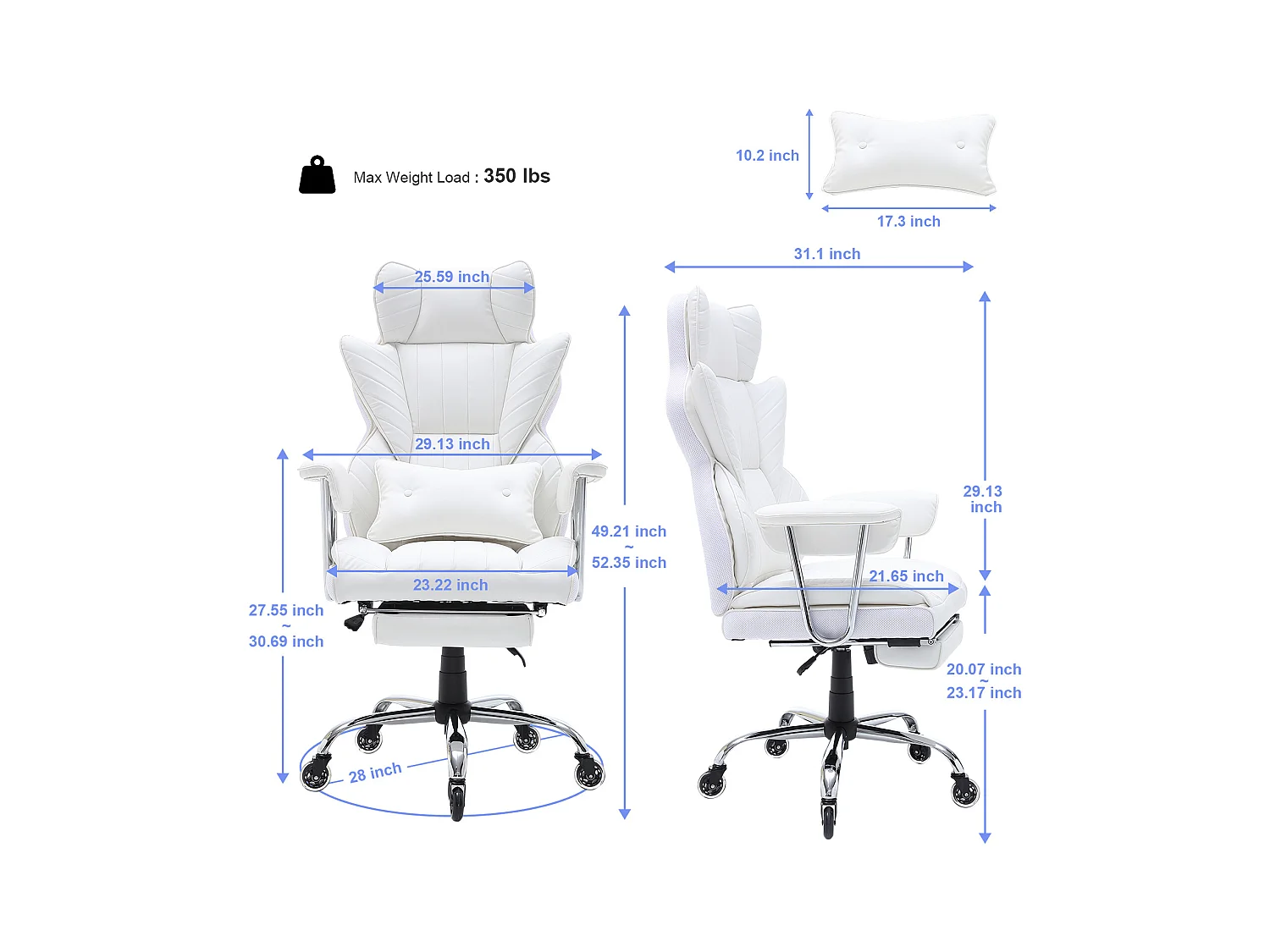 Chaise de Bureau, SucceBuy Chaise de Bureau Exécutive, Chaise Inclinable avec Repose-pieds, Bascule à 90-120°