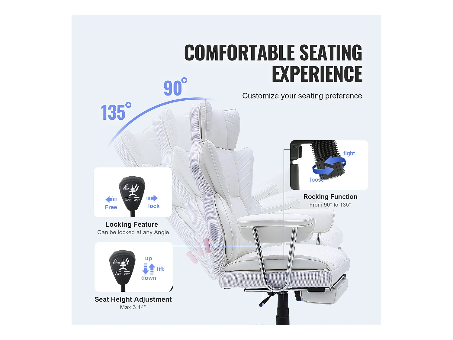 Chaise de Bureau, SucceBuy Chaise de Bureau Exécutive, Chaise Inclinable avec Repose-pieds, Bascule à 90-120°